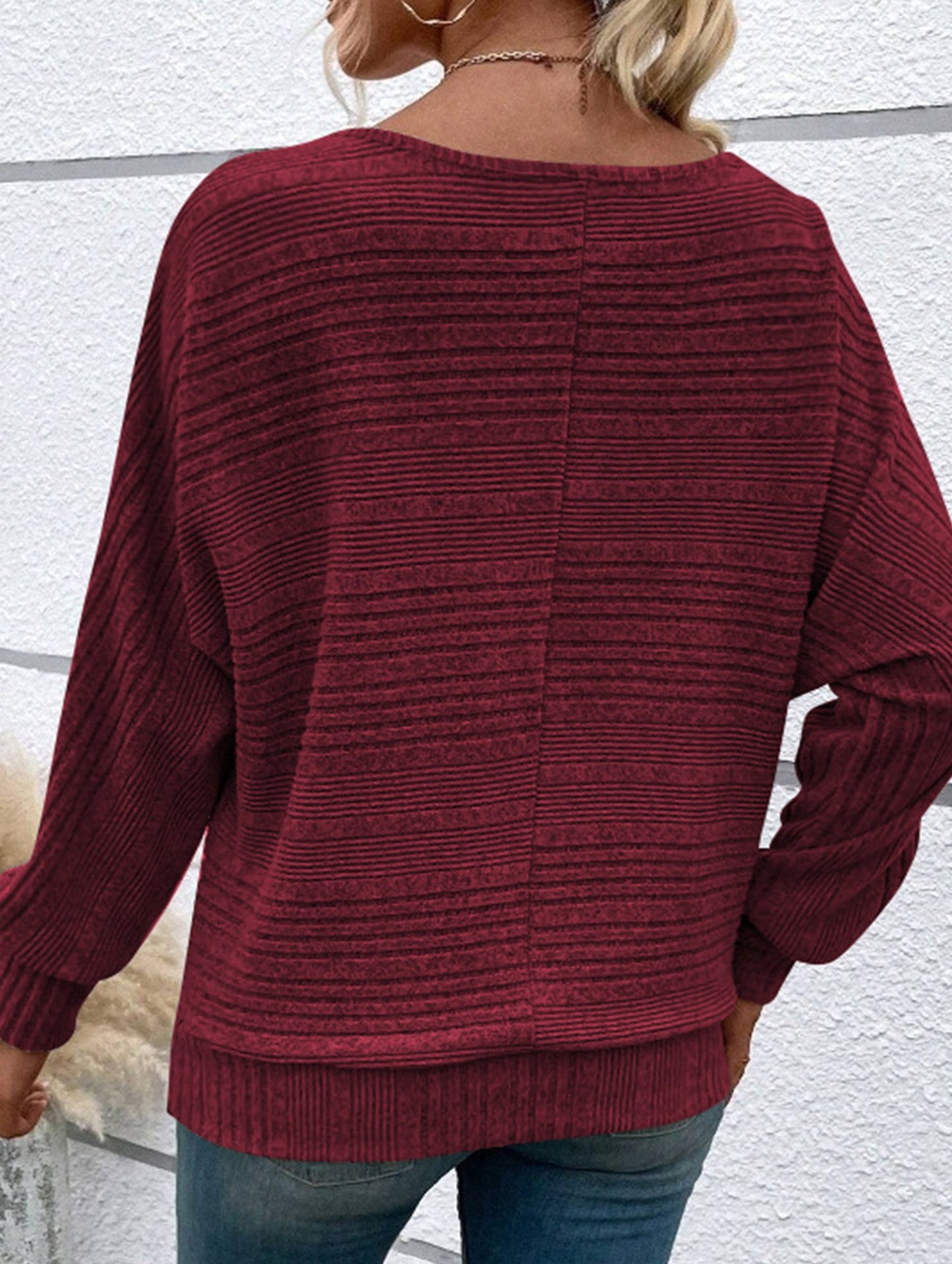SOLID COLOR CREW NECK PATCHWORK PULLOVER TOP