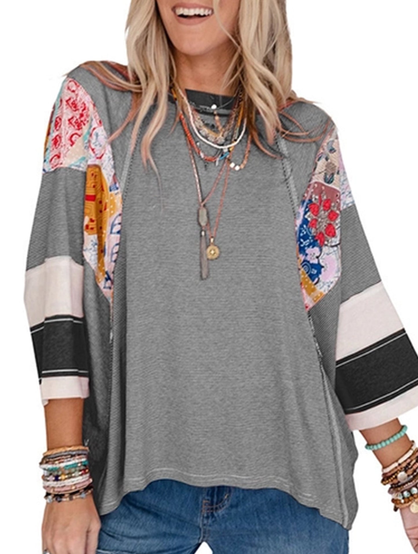 CONTRASTING COLOR FASHION STRIPE CASUAL TOP