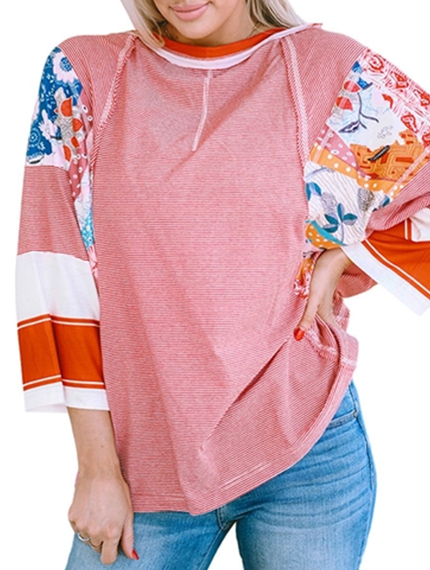 CONTRASTING COLOR FASHION STRIPE CASUAL TOP