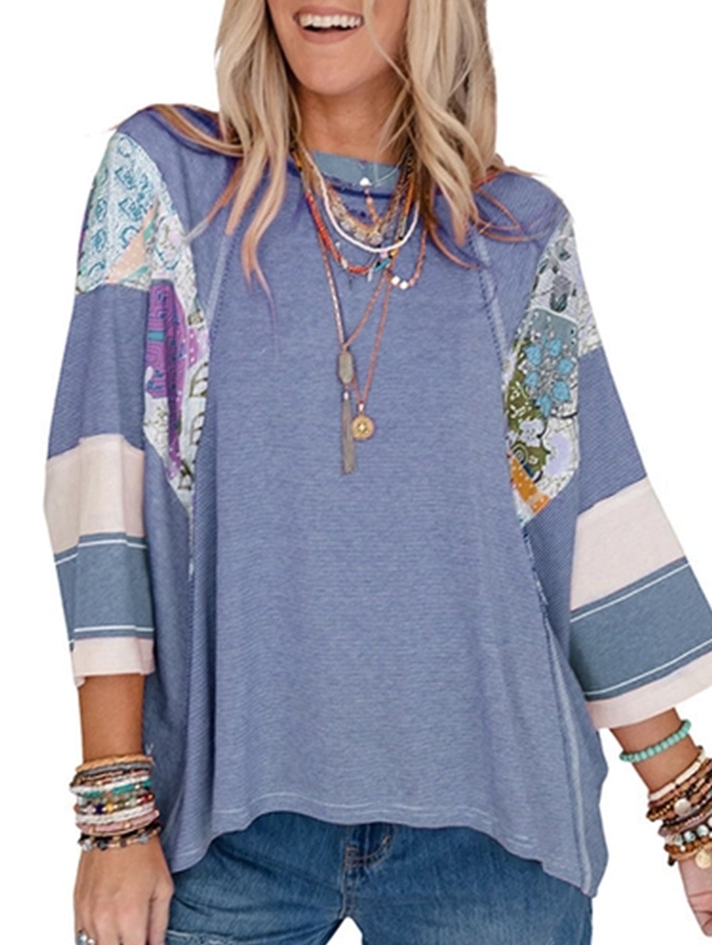 CONTRASTING COLOR FASHION STRIPE CASUAL TOP