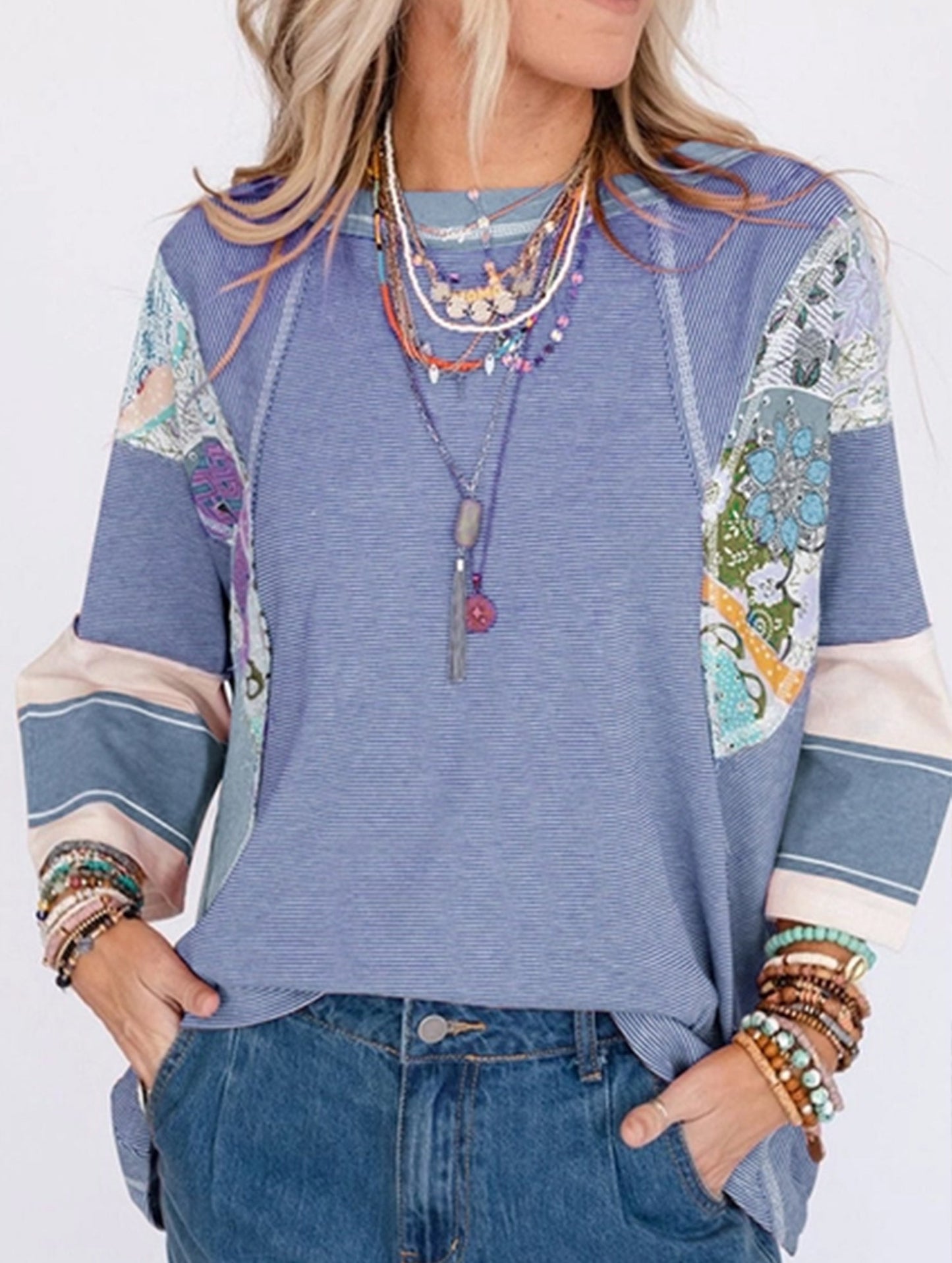 CONTRASTING COLOR FASHION STRIPE CASUAL TOP