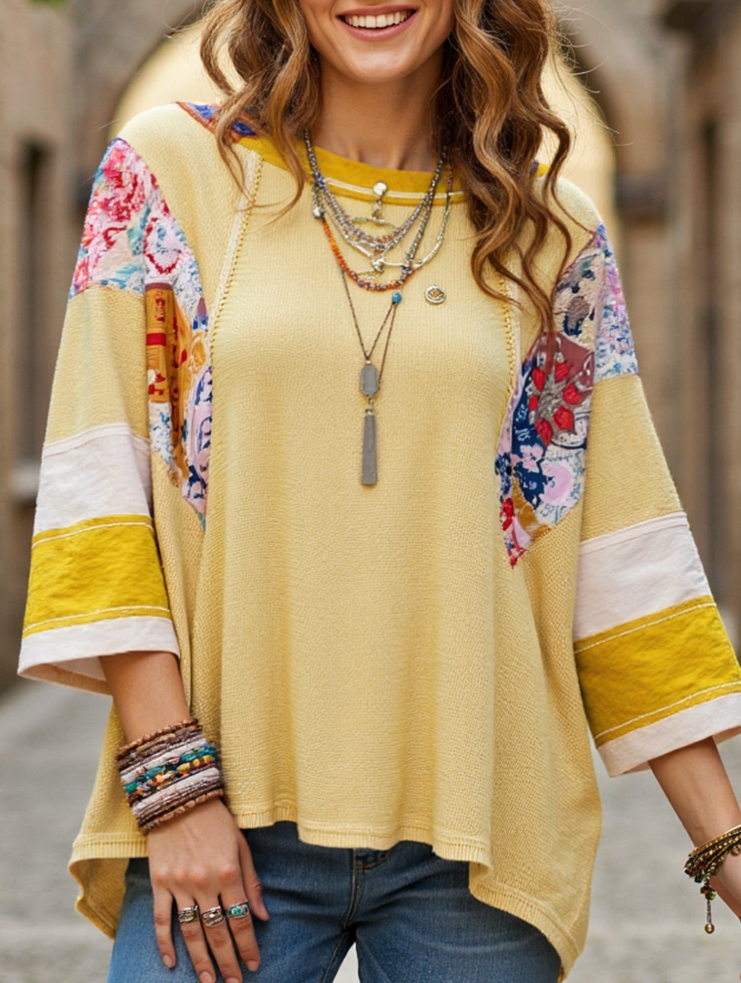 CONTRASTING COLOR FASHION STRIPE CASUAL TOP