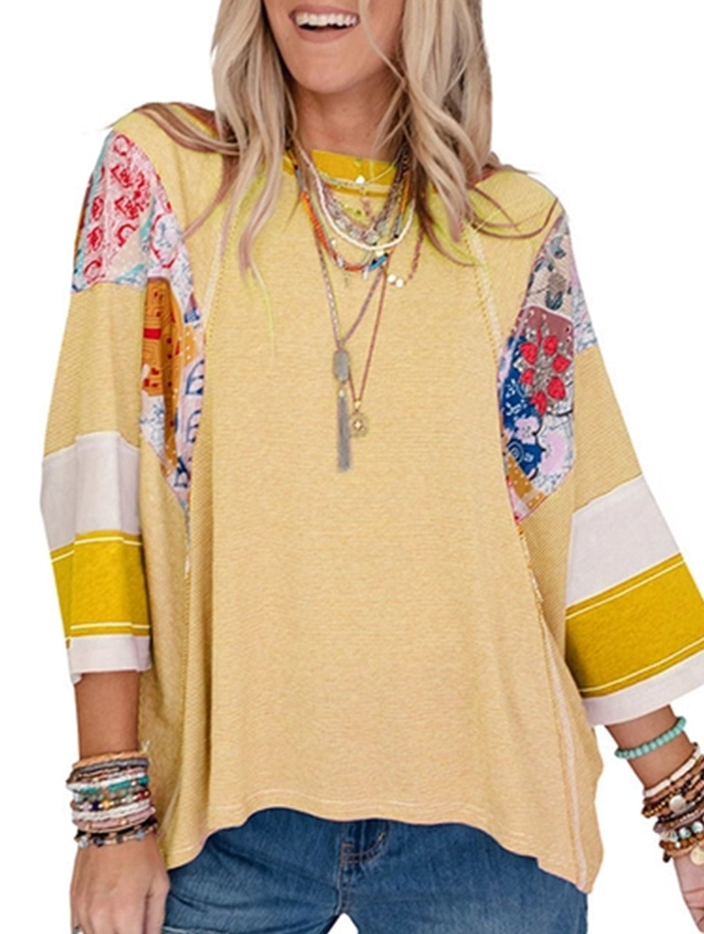 CONTRASTING COLOR FASHION STRIPE CASUAL TOP