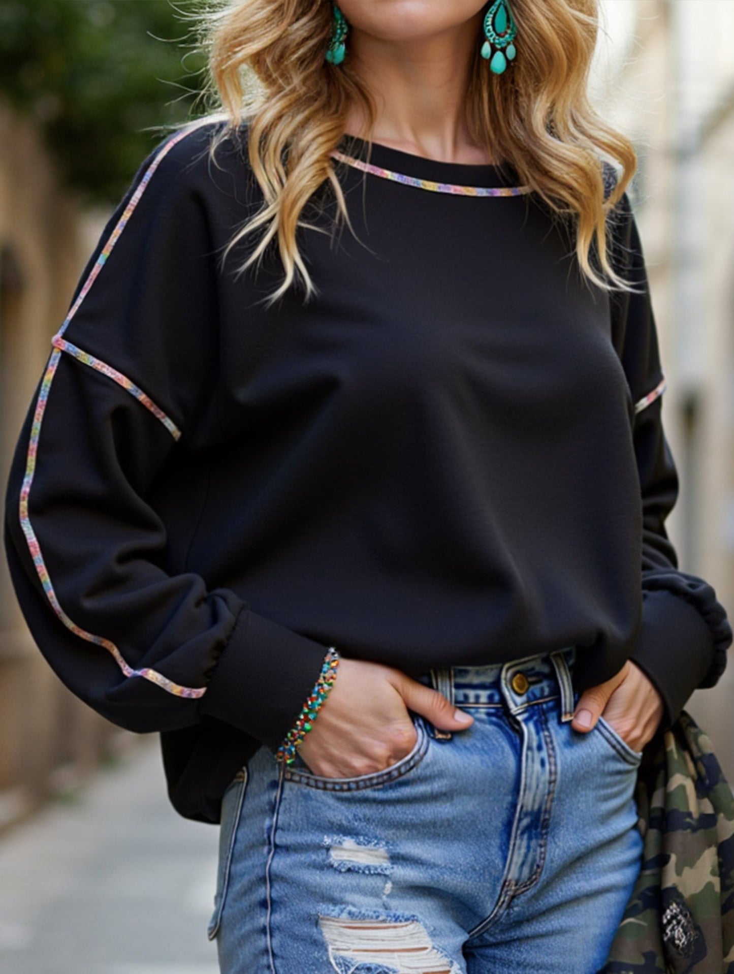 CASUAL STYLE PULLOVER WITH COLOR TRIM HOODIE