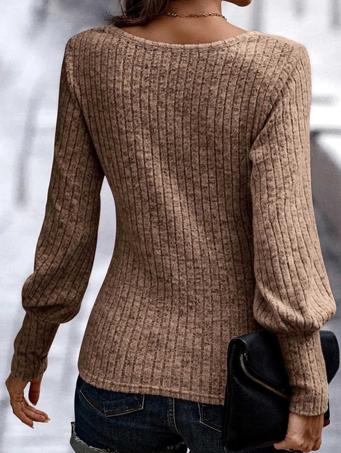 PIT STRIP SHAVED ROUND NECK LANTERN SLEEVE TOP