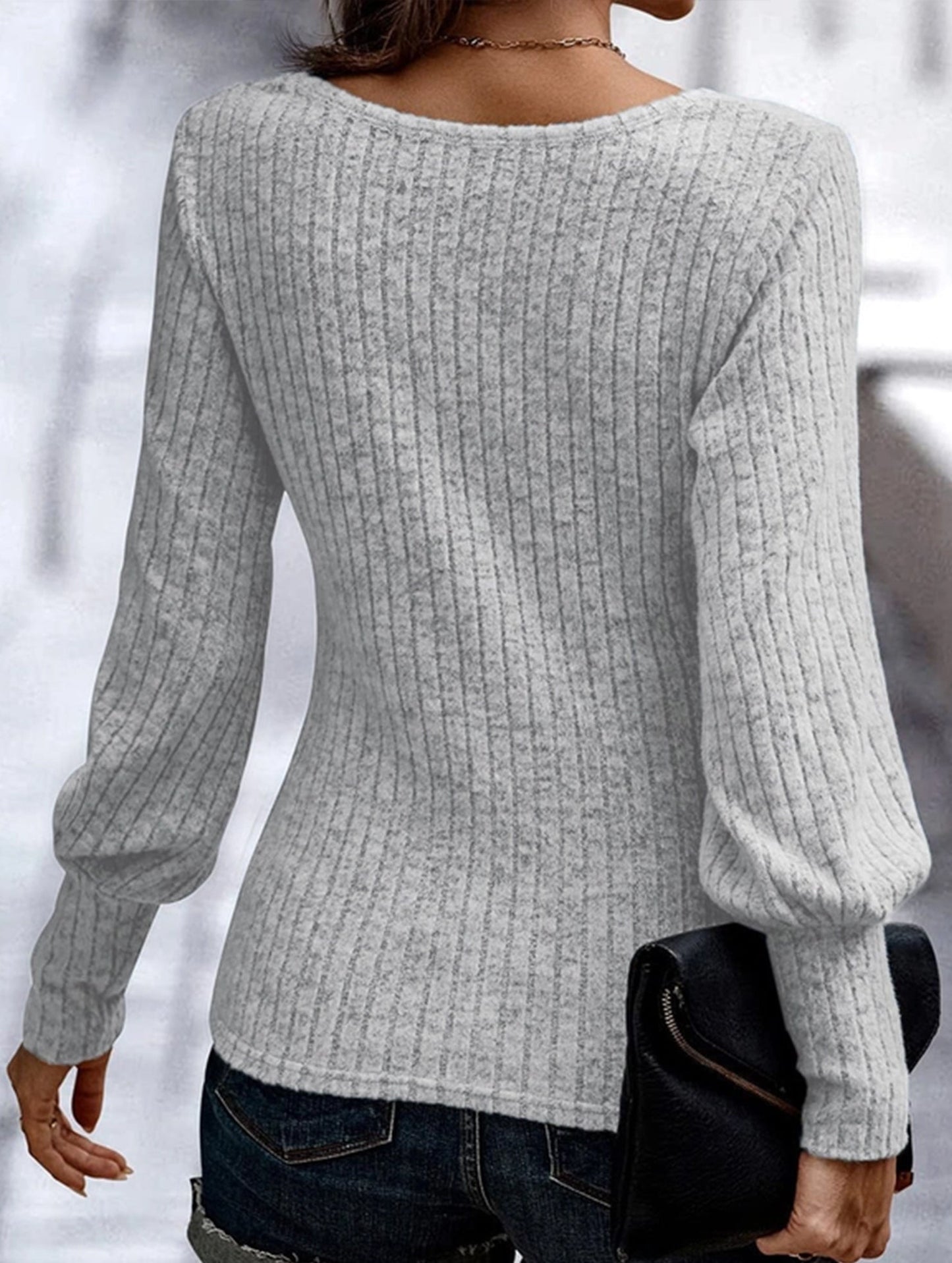 PIT STRIP SHAVED ROUND NECK LANTERN SLEEVE TOP