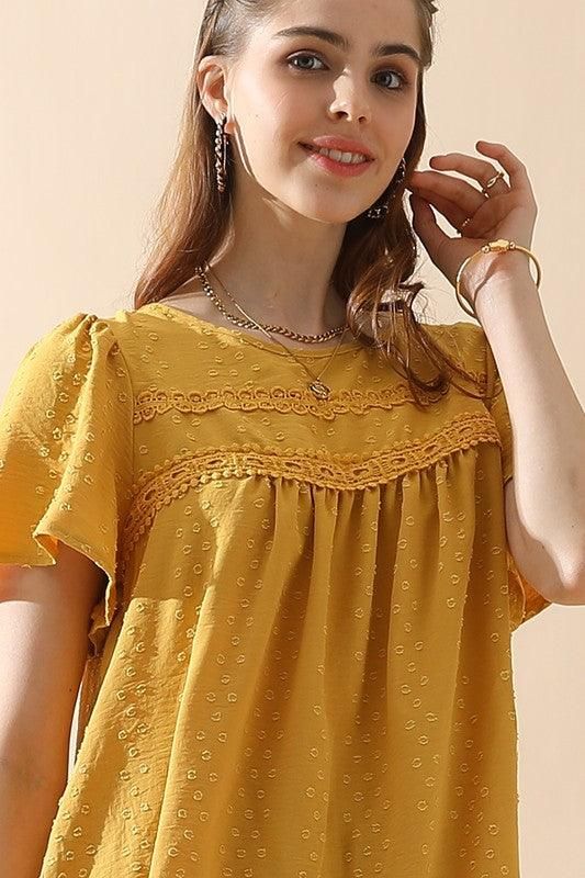 ROUND NECK RACE DETAILED SHORT SLEEVE BLOUSE - Doublju