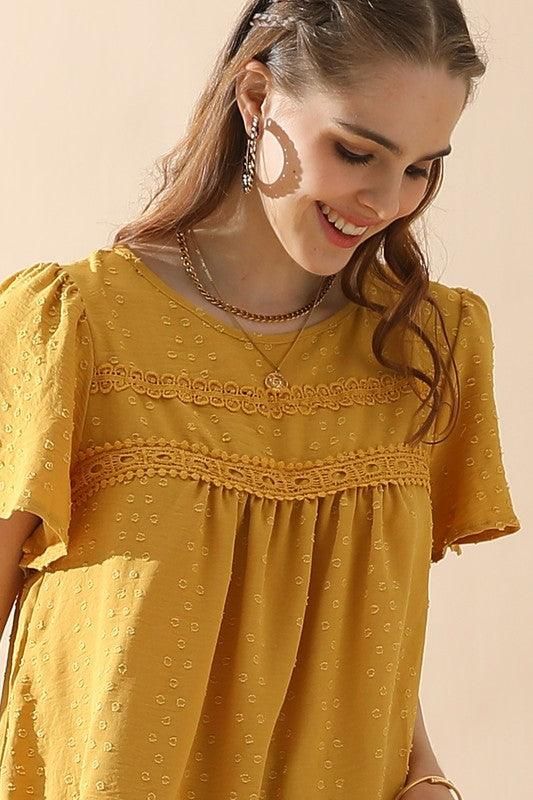 ROUND NECK RACE DETAILED SHORT SLEEVE BLOUSE - Doublju