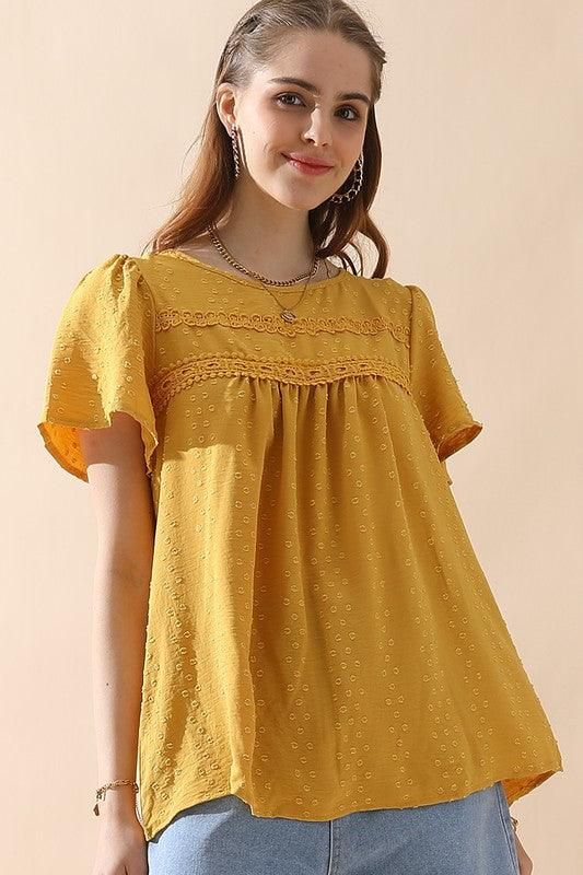 ROUND NECK RACE DETAILED SHORT SLEEVE BLOUSE - Doublju