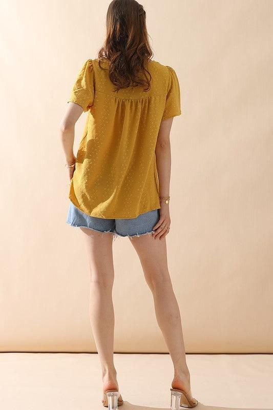 ROUND NECK RACE DETAILED SHORT SLEEVE BLOUSE - Doublju