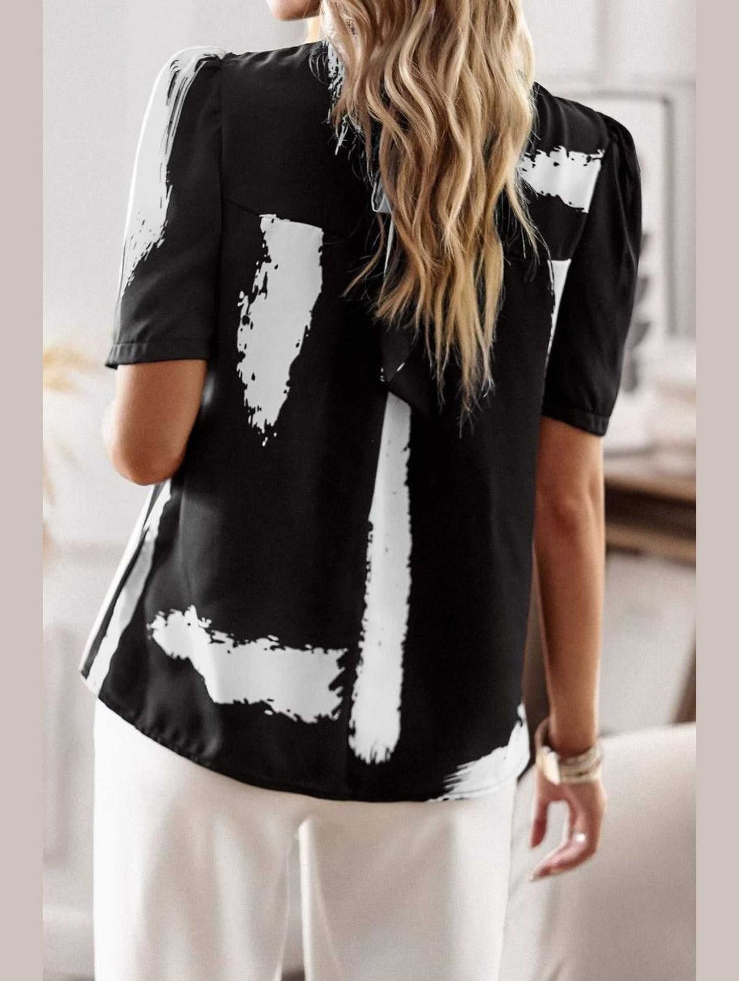 UNIQUE PATTERN HALF NECK BLOUSE - Doublju