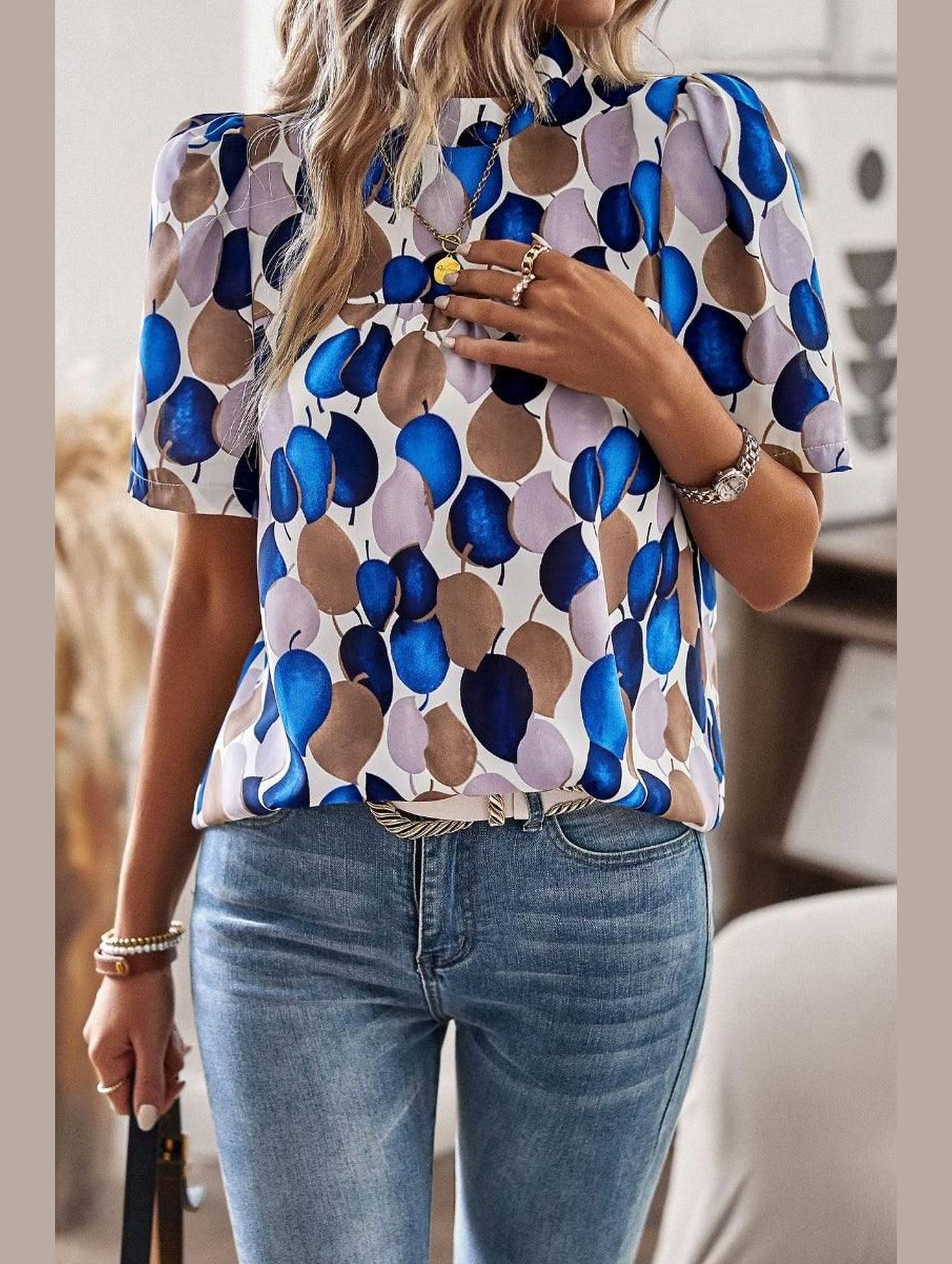 UNIQUE PATTERN HALF NECK BLOUSE - Doublju