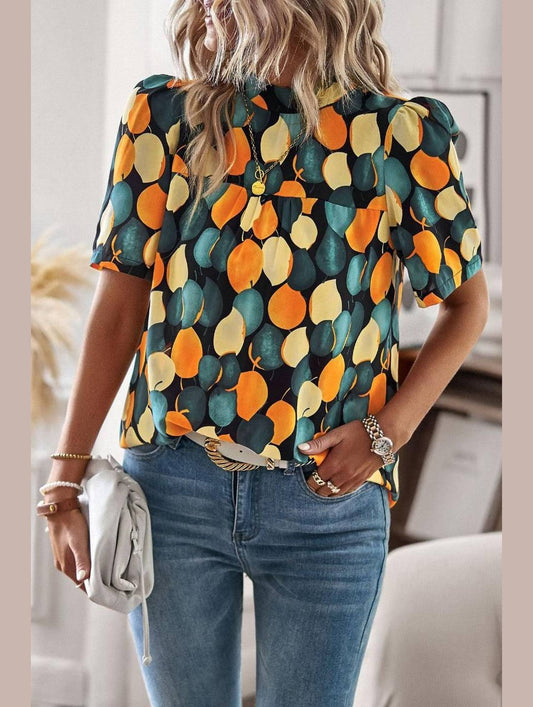 UNIQUE PATTERN HALF NECK BLOUSE - Doublju