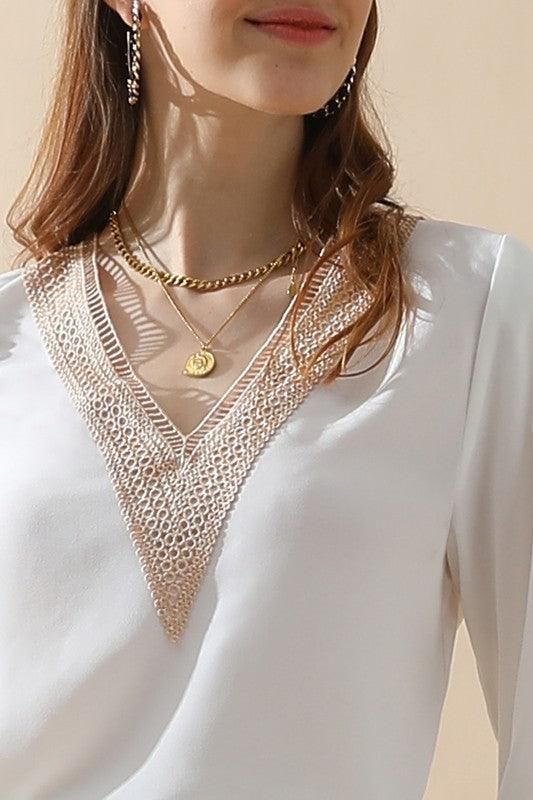 LAYERED V NECK ANGEL SLEEVED BLOUSE TOP - Doublju