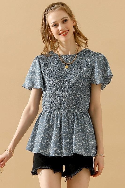 SHORT CAPE SLEEVE SLIM WAIST TUNIC TOP - Doublju