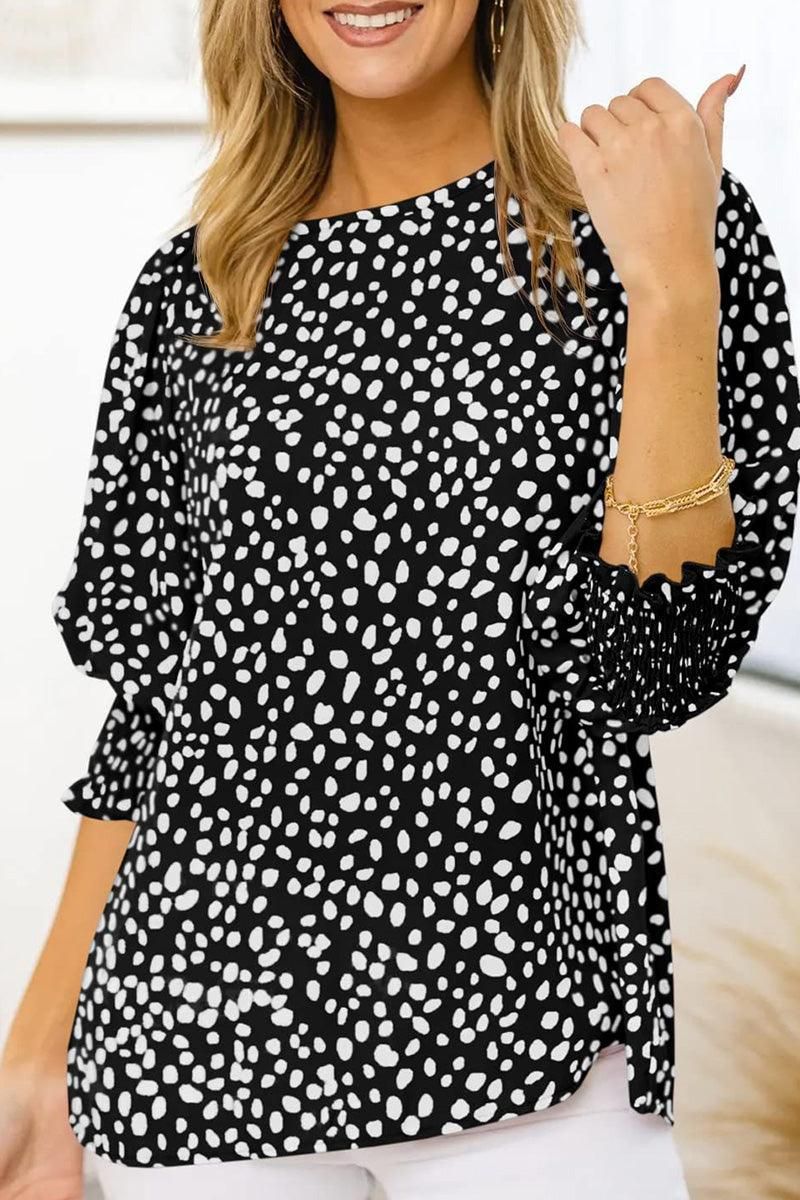 CREW NECK PATTERNED TUNIC BLOUSE TOP - Doublju