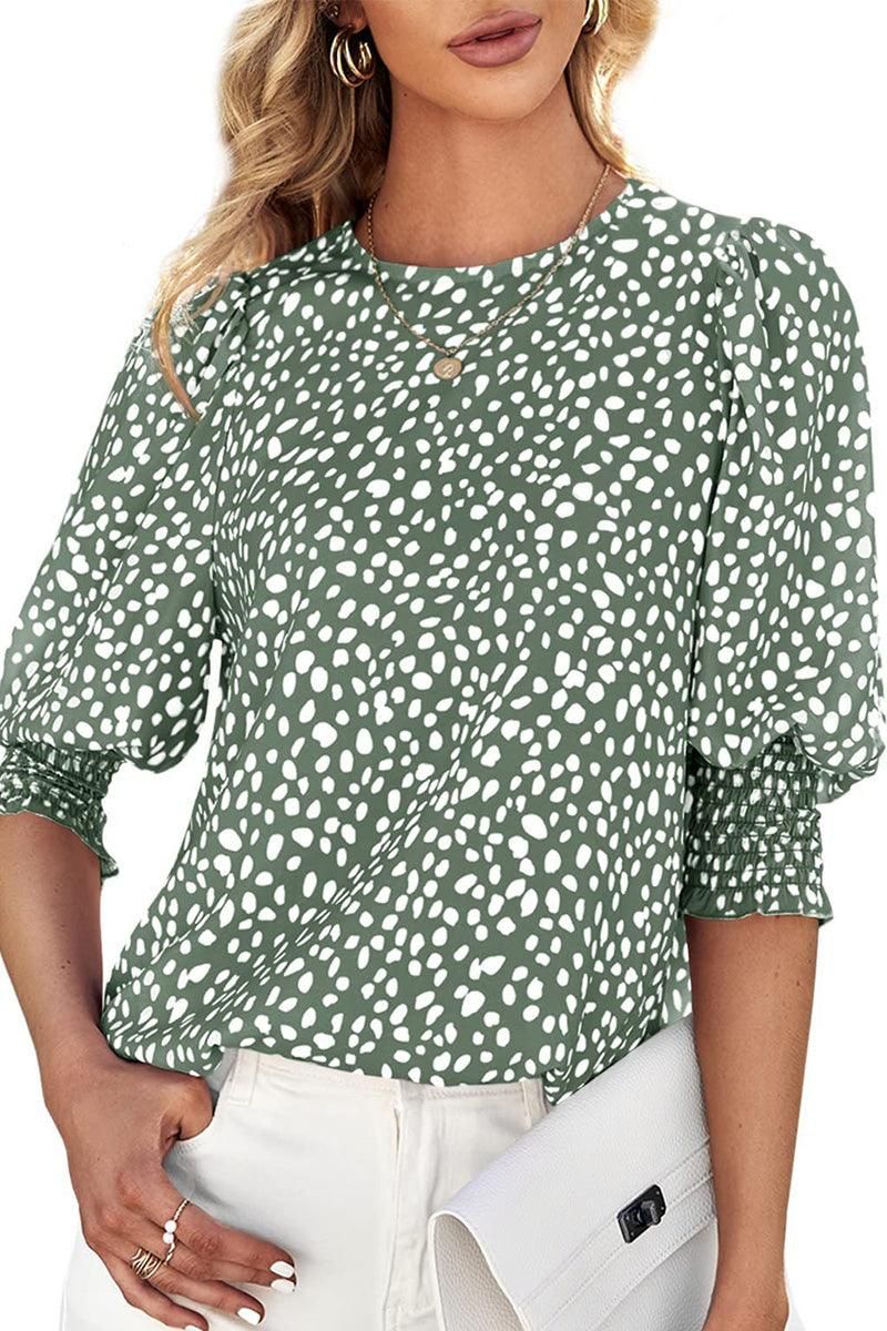 CREW NECK PATTERNED TUNIC BLOUSE TOP - Doublju