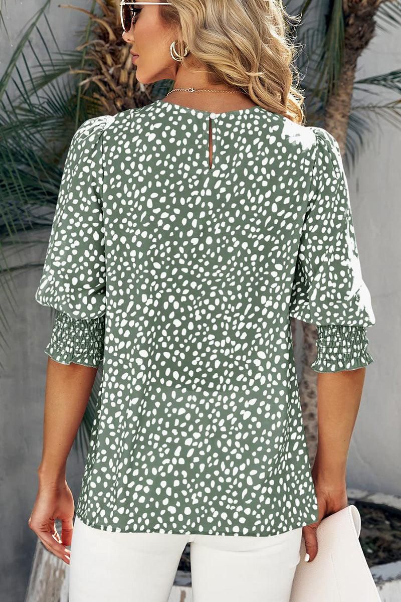 CREW NECK PATTERNED TUNIC BLOUSE TOP - Doublju