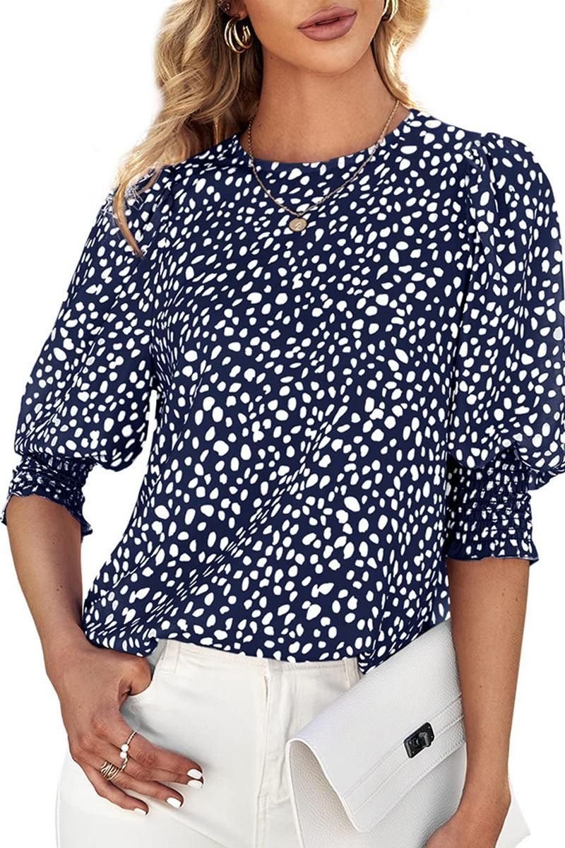 CREW NECK PATTERNED TUNIC BLOUSE TOP - Doublju