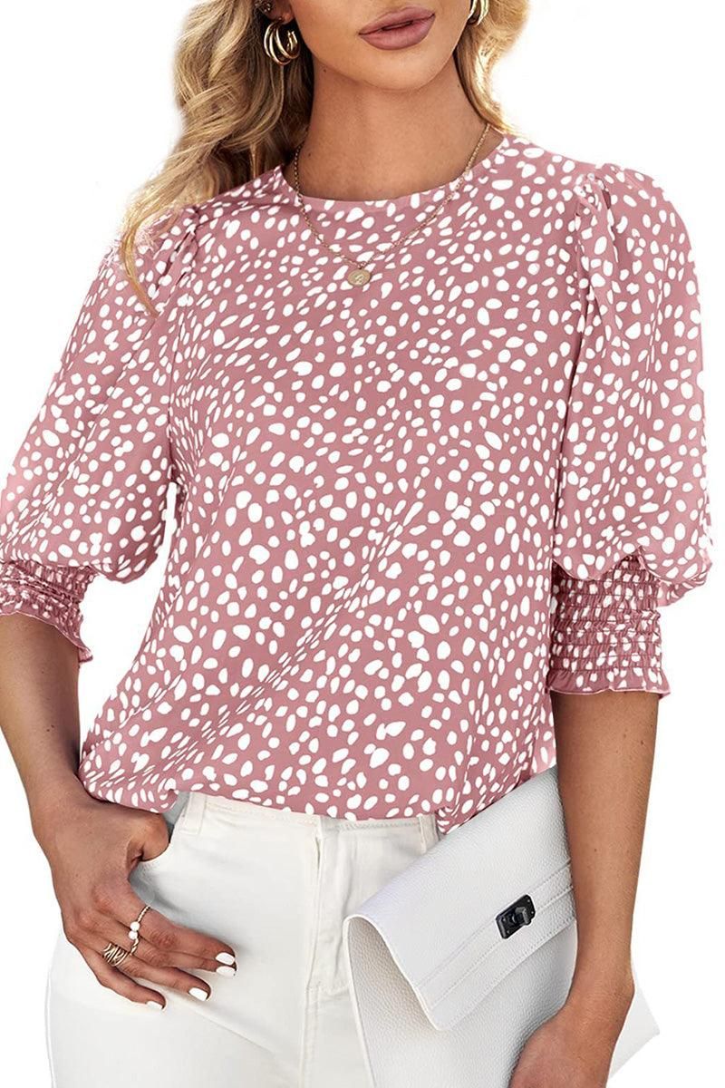 CREW NECK PATTERNED TUNIC BLOUSE TOP - Doublju
