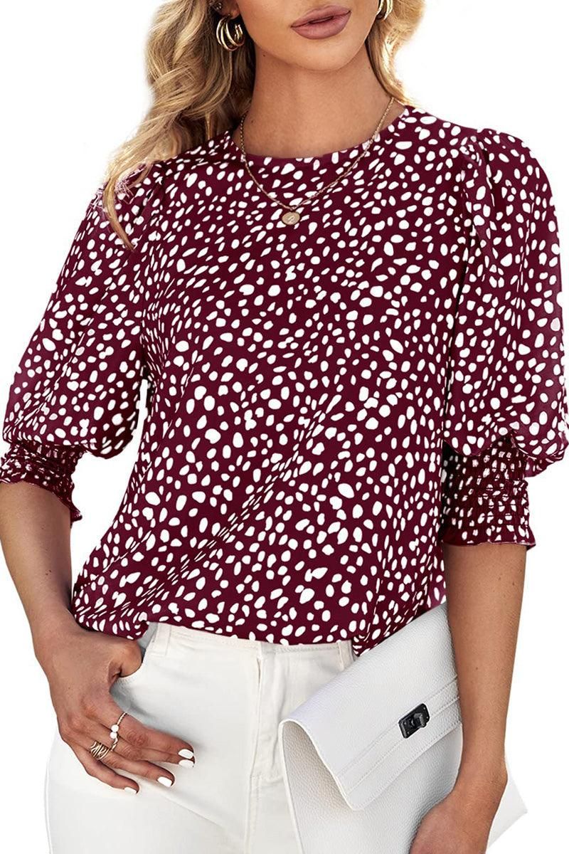 CREW NECK PATTERNED TUNIC BLOUSE TOP - Doublju