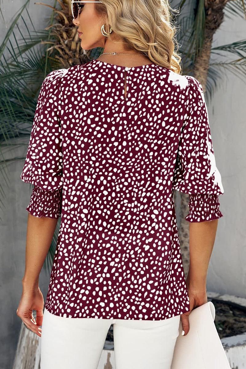 CREW NECK PATTERNED TUNIC BLOUSE TOP - Doublju