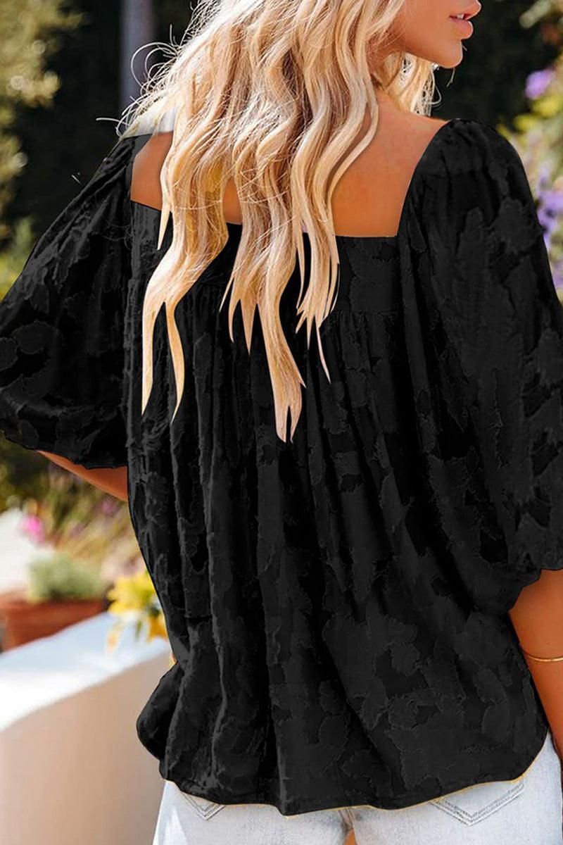 SQUARE NECK LOOSE FIT PATTERN LAYERED BLOUSE - Doublju