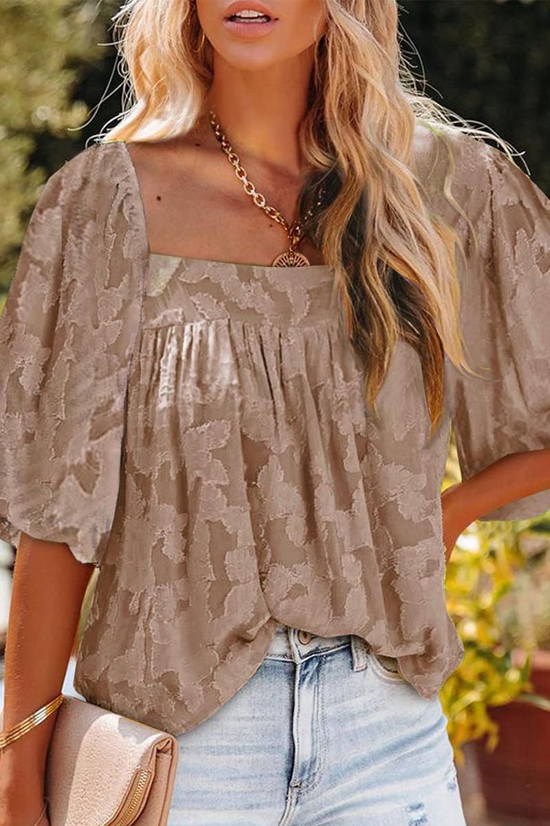 SQUARE NECK LOOSE FIT PATTERN LAYERED BLOUSE - Doublju