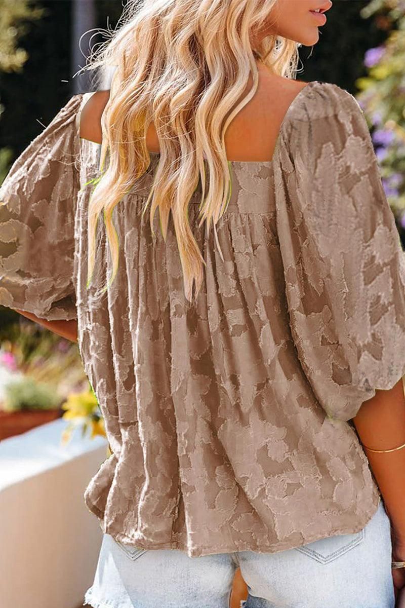 SQUARE NECK LOOSE FIT PATTERN LAYERED BLOUSE - Doublju