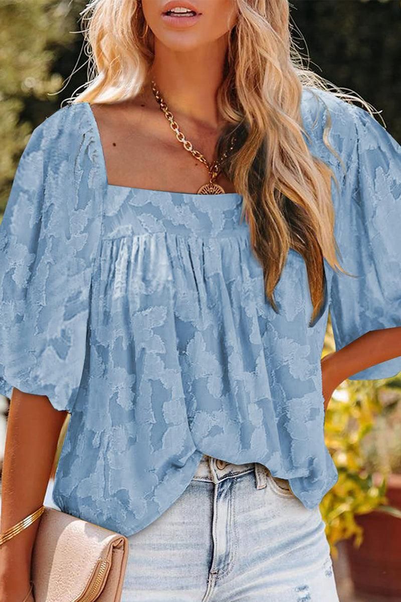 SQUARE NECK LOOSE FIT PATTERN LAYERED BLOUSE - Doublju