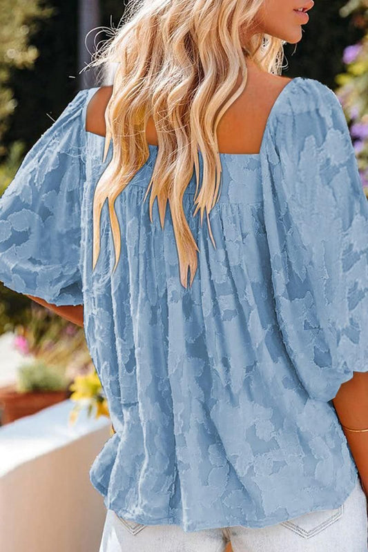 SQUARE NECK LOOSE FIT PATTERN LAYERED BLOUSE - Doublju