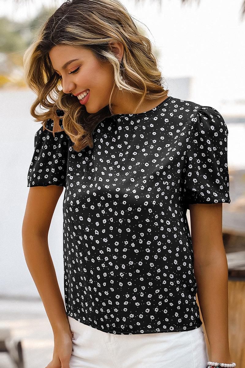 BALLON SLEEVE POLKA DOT TUNIC TOP - Doublju