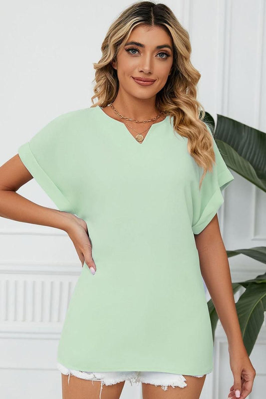 SIMPLE LOOSE FIT ROLL UP SHORT SLEEVE BLOUSE - Doublju