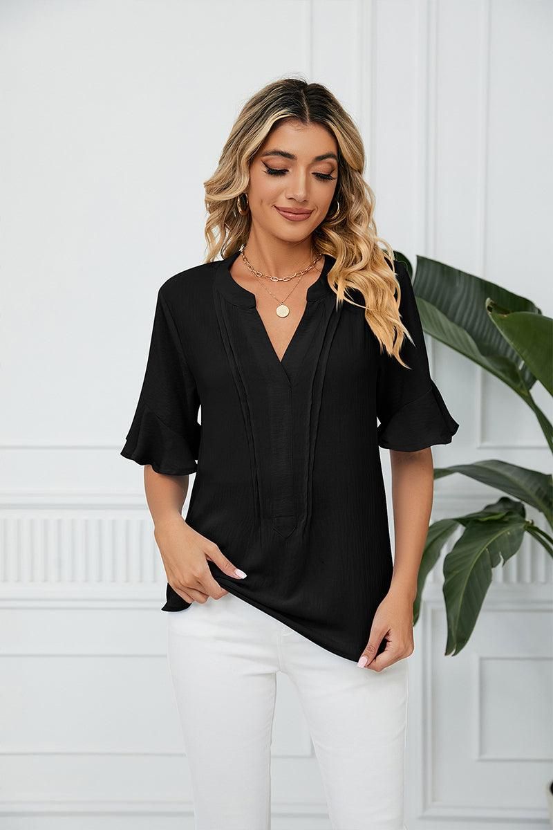 RUFFLED CHIFFON CASUAL BLOUSE - Doublju