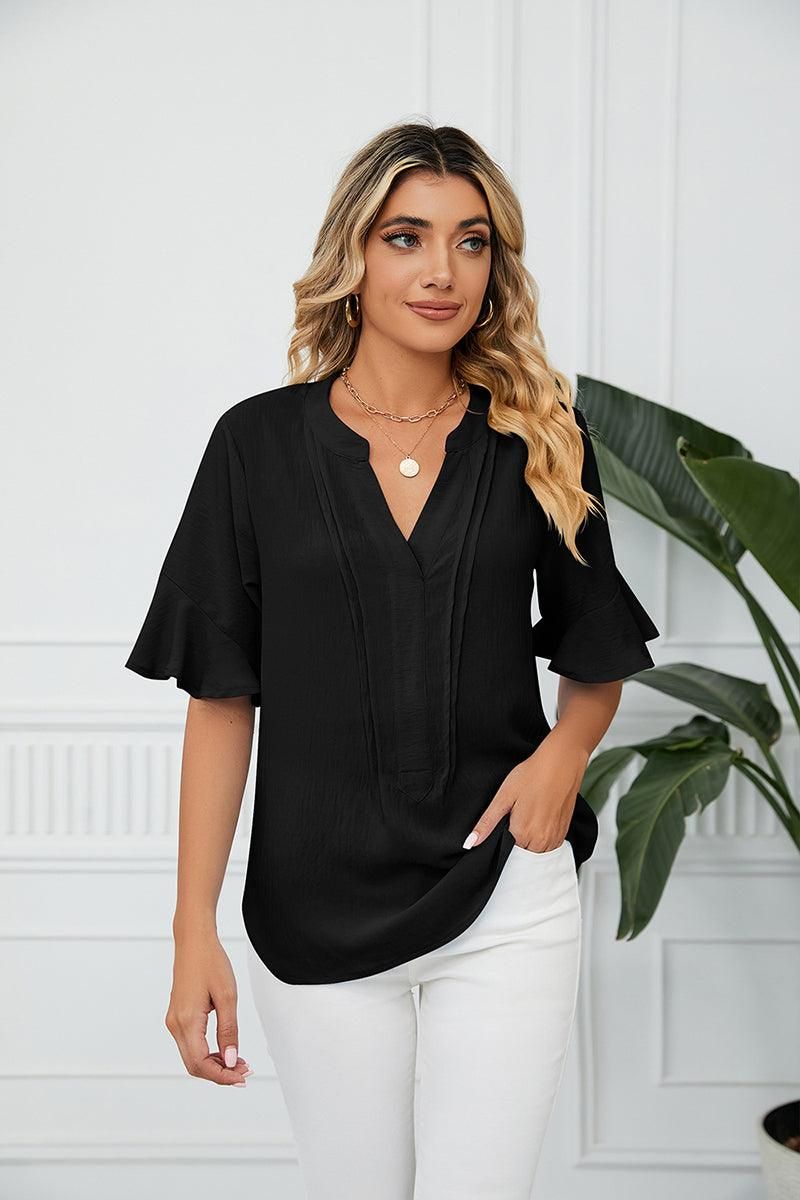 RUFFLED CHIFFON CASUAL BLOUSE - Doublju