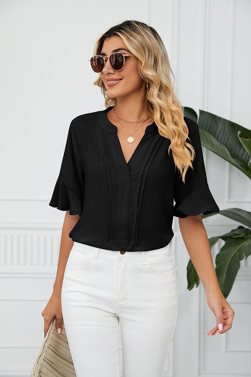 RUFFLED CHIFFON CASUAL BLOUSE - Doublju