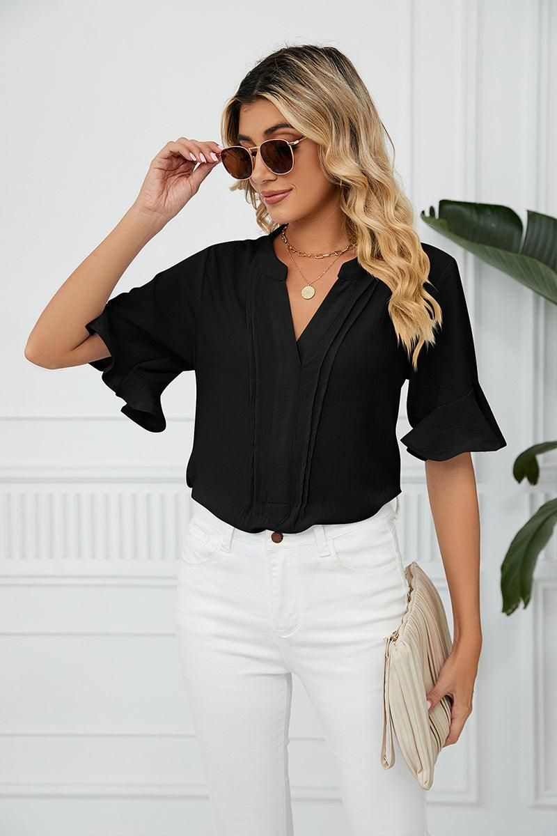 RUFFLED CHIFFON CASUAL BLOUSE - Doublju