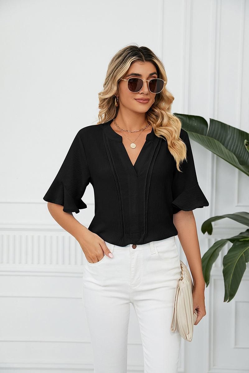 RUFFLED CHIFFON CASUAL BLOUSE - Doublju