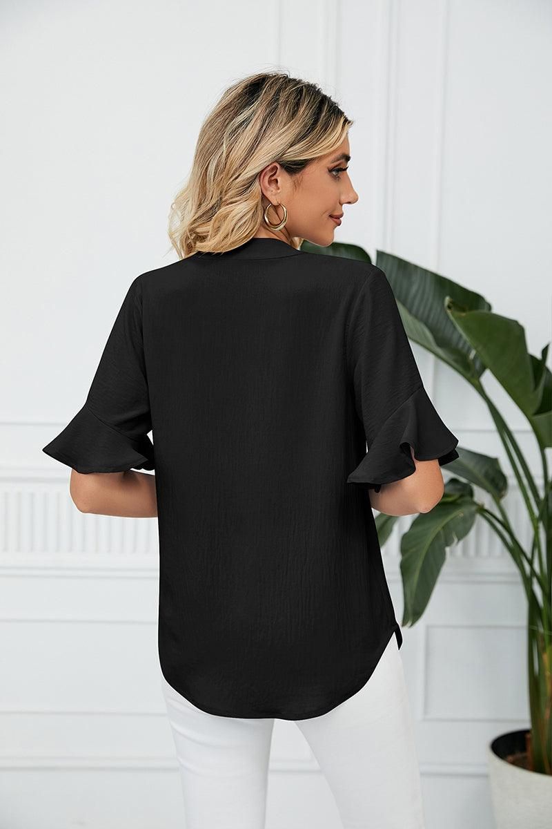 RUFFLED CHIFFON CASUAL BLOUSE - Doublju