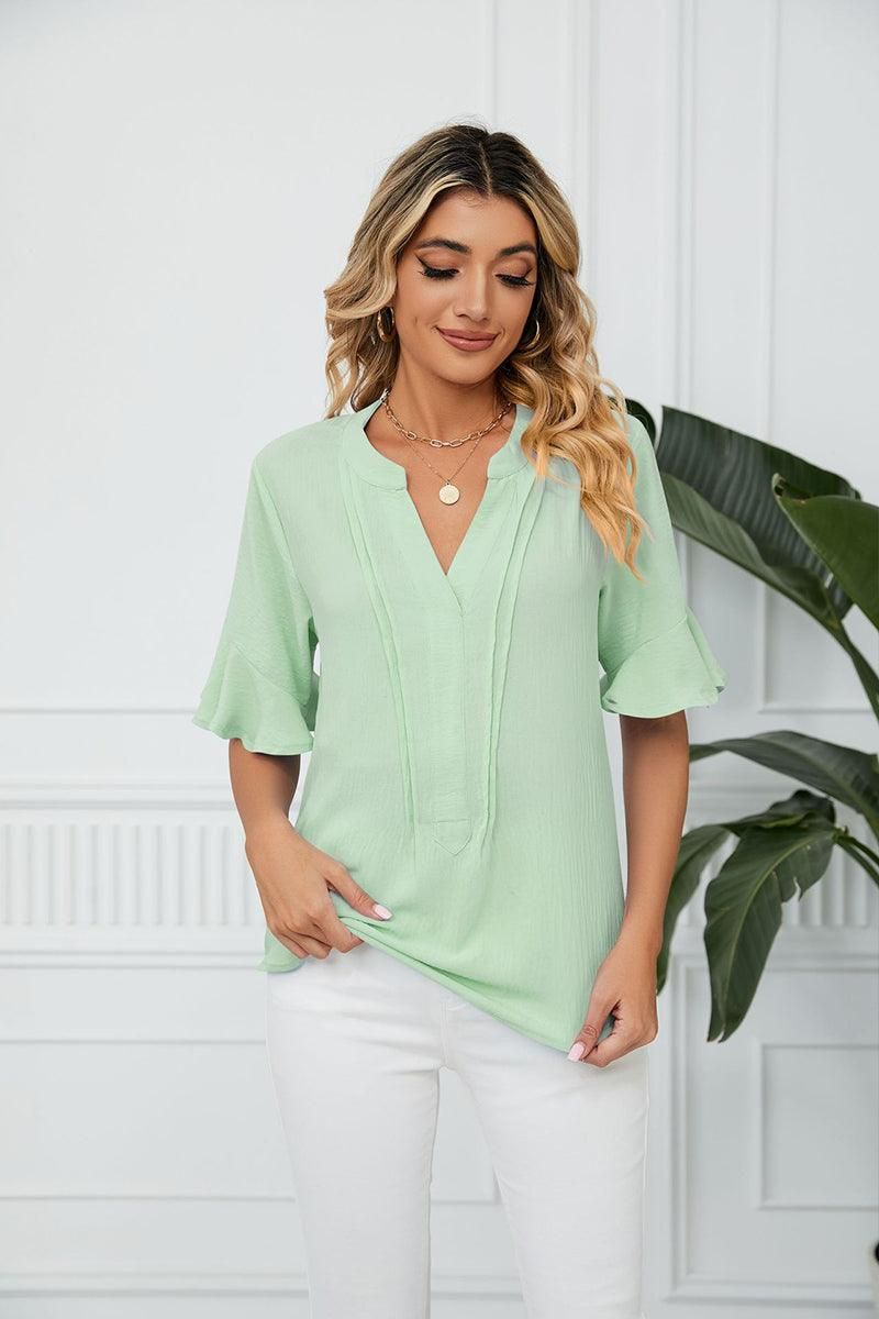 RUFFLED CHIFFON CASUAL BLOUSE - Doublju