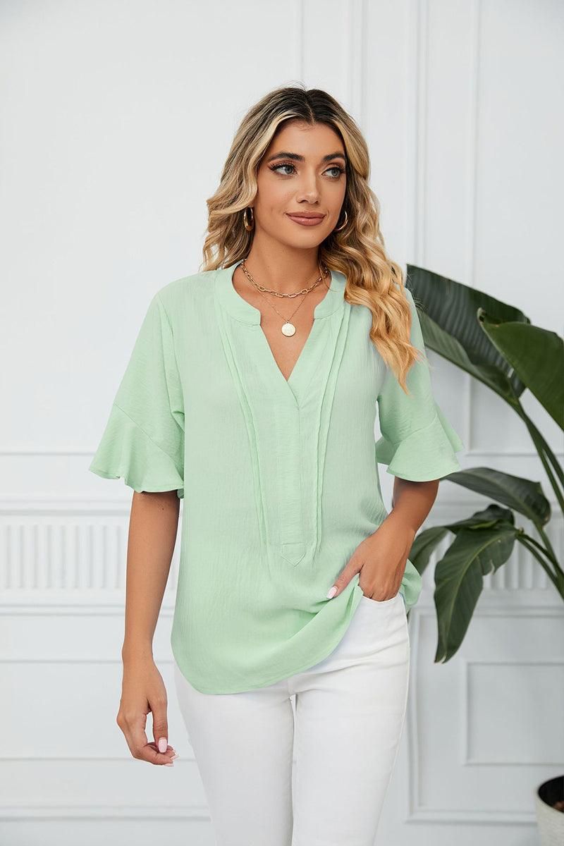 RUFFLED CHIFFON CASUAL BLOUSE - Doublju