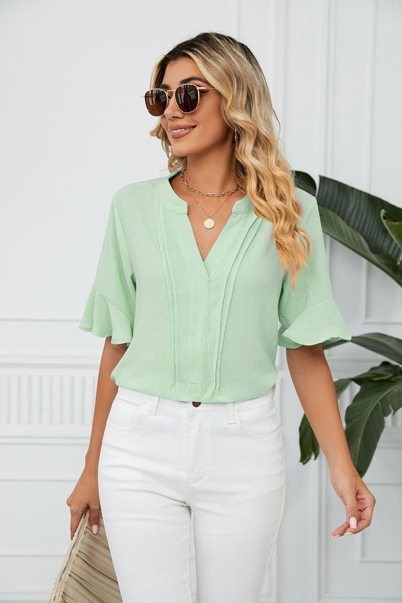 RUFFLED CHIFFON CASUAL BLOUSE - Doublju