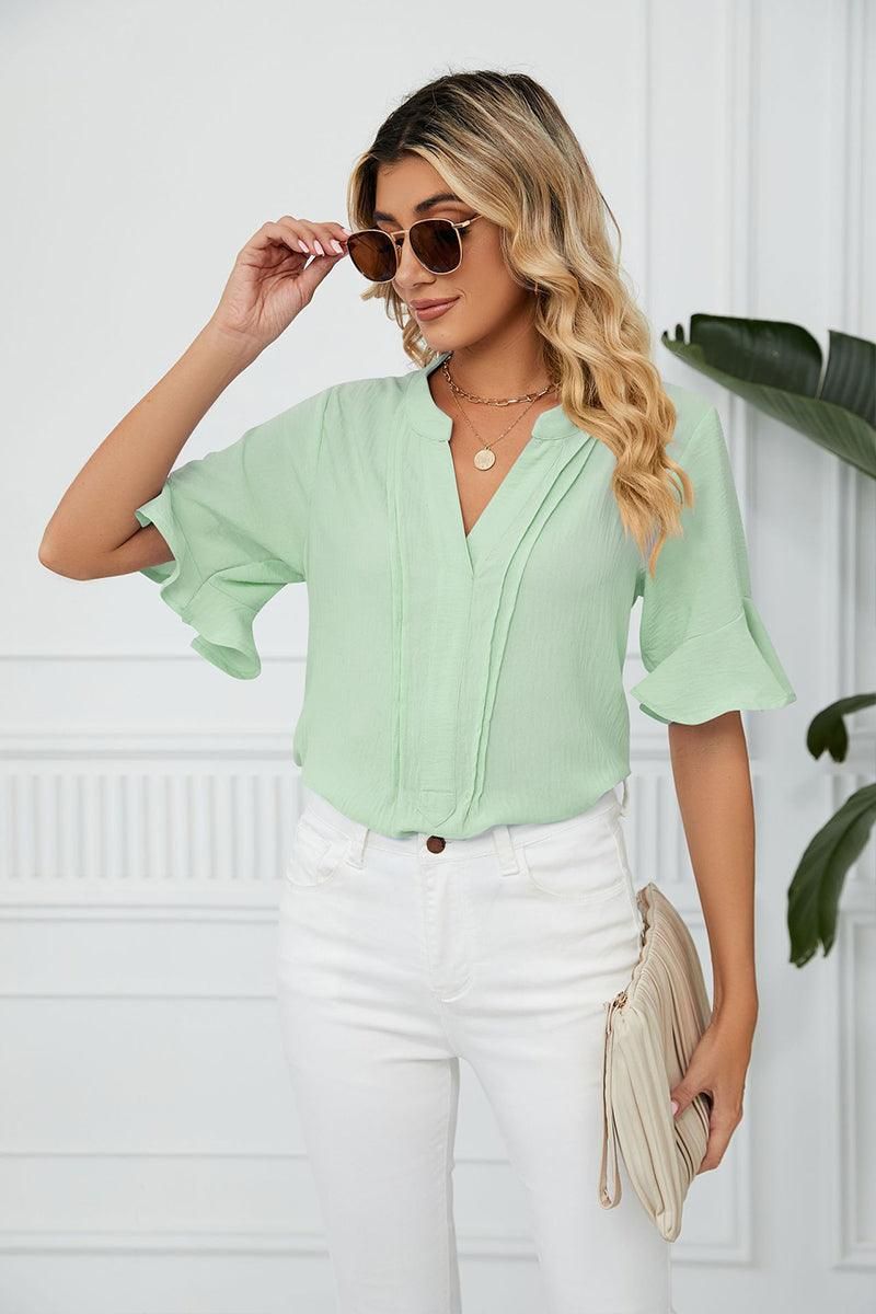 RUFFLED CHIFFON CASUAL BLOUSE - Doublju
