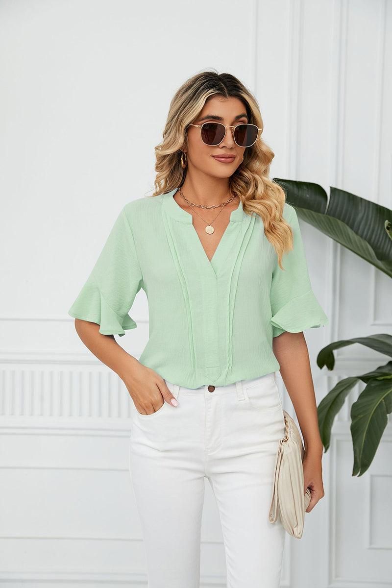 RUFFLED CHIFFON CASUAL BLOUSE - Doublju