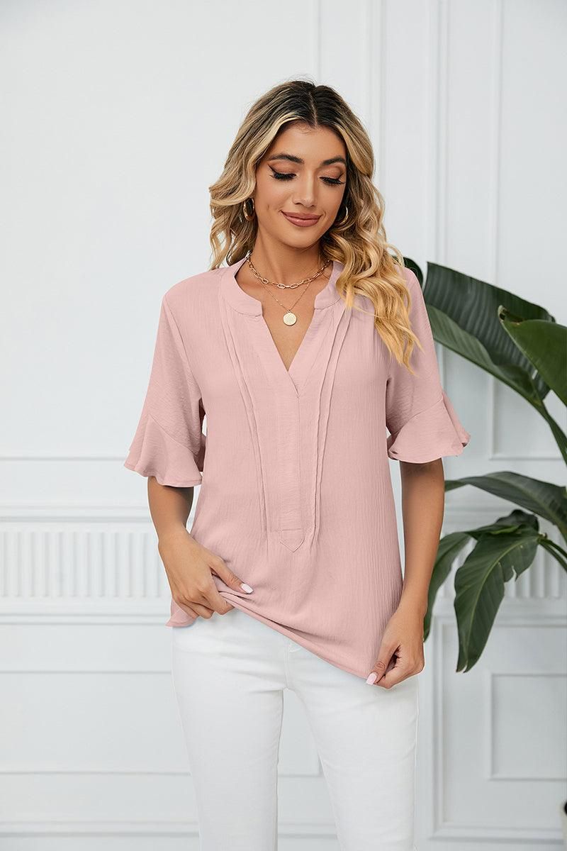RUFFLED CHIFFON CASUAL BLOUSE - Doublju