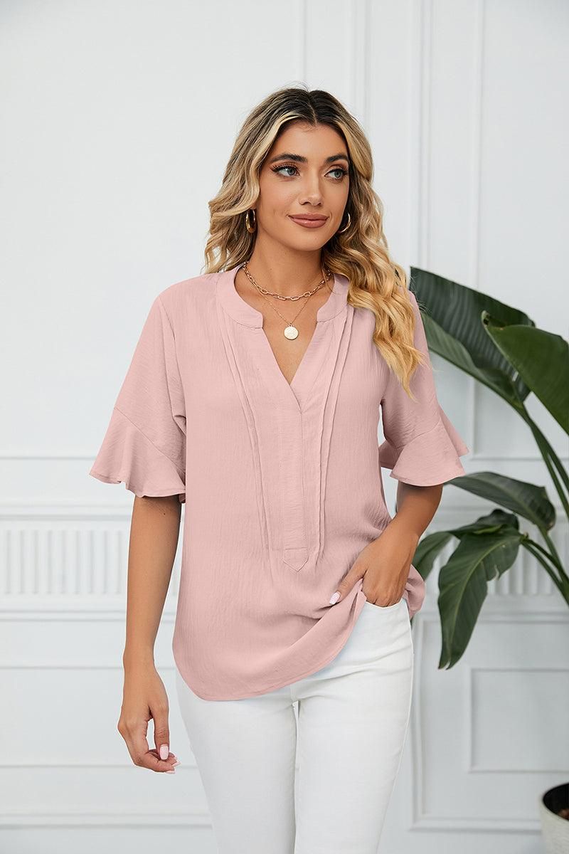 RUFFLED CHIFFON CASUAL BLOUSE - Doublju