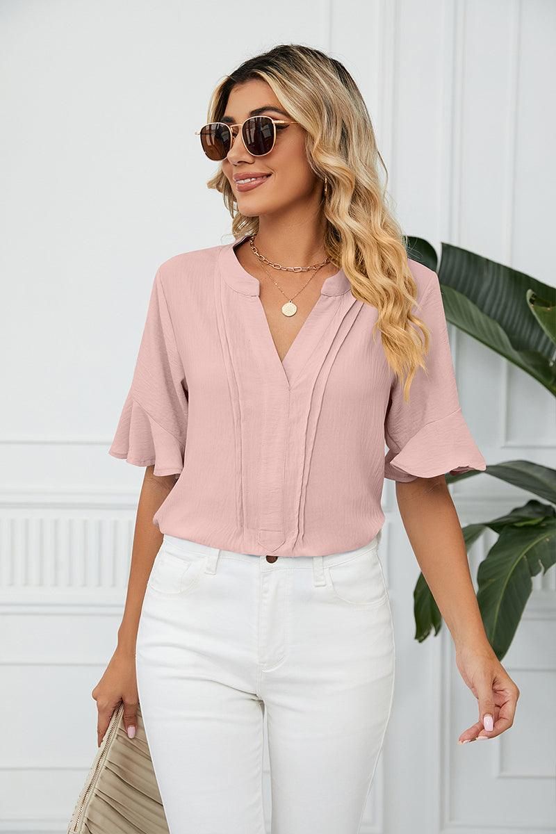 RUFFLED CHIFFON CASUAL BLOUSE - Doublju