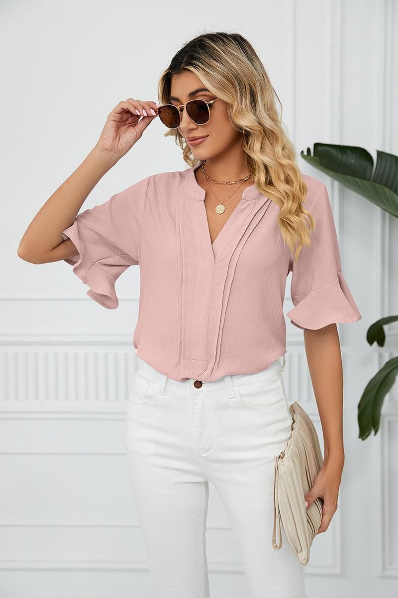RUFFLED CHIFFON CASUAL BLOUSE - Doublju