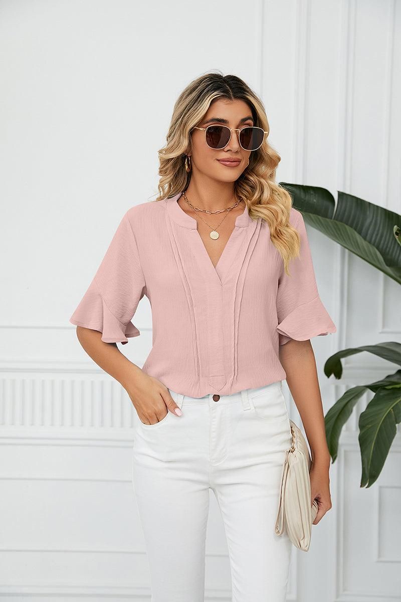 RUFFLED CHIFFON CASUAL BLOUSE - Doublju