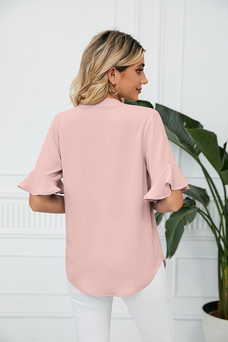 RUFFLED CHIFFON CASUAL BLOUSE - Doublju